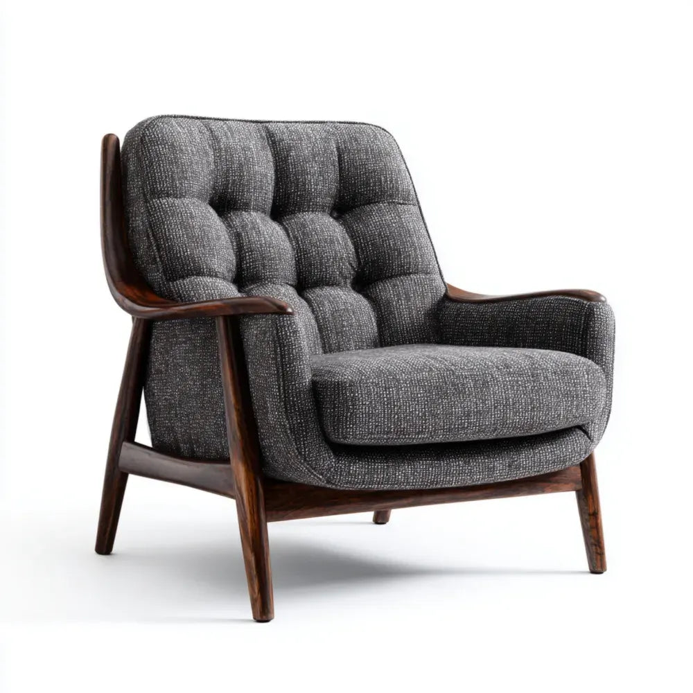 Armchair Fabric Upholstered 75x80x85 cm - Dark Grey - Mid-Century Style