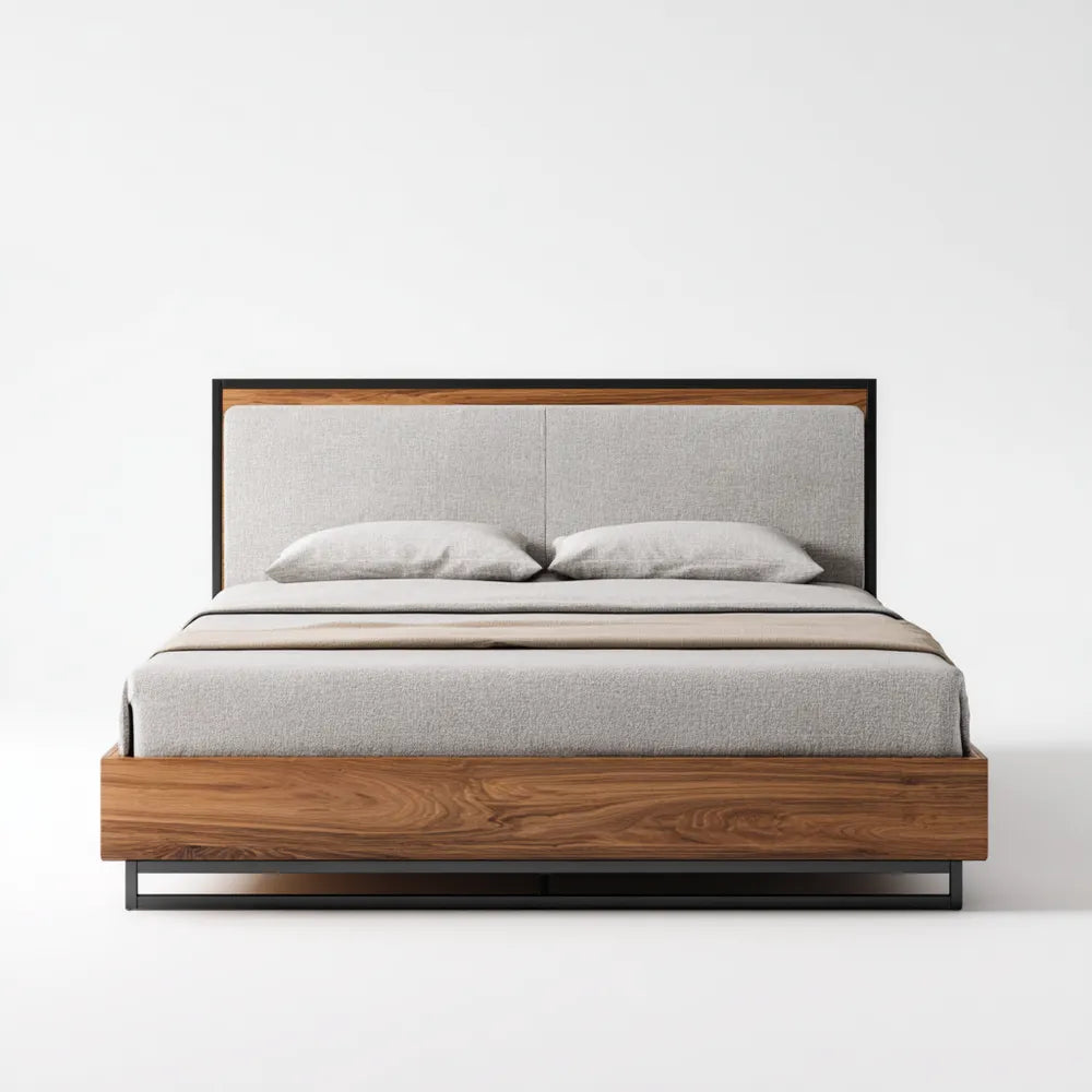 Double Bed Upholstered Wood Frame 200x160x100 cm - Light Gray - Modern Style