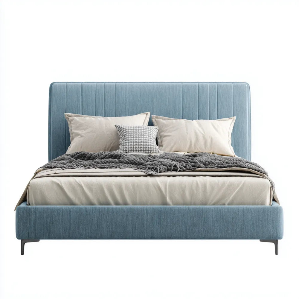 Double Bed Upholstered Fabric 200x160x100 cm - Light Blue - Modern Design