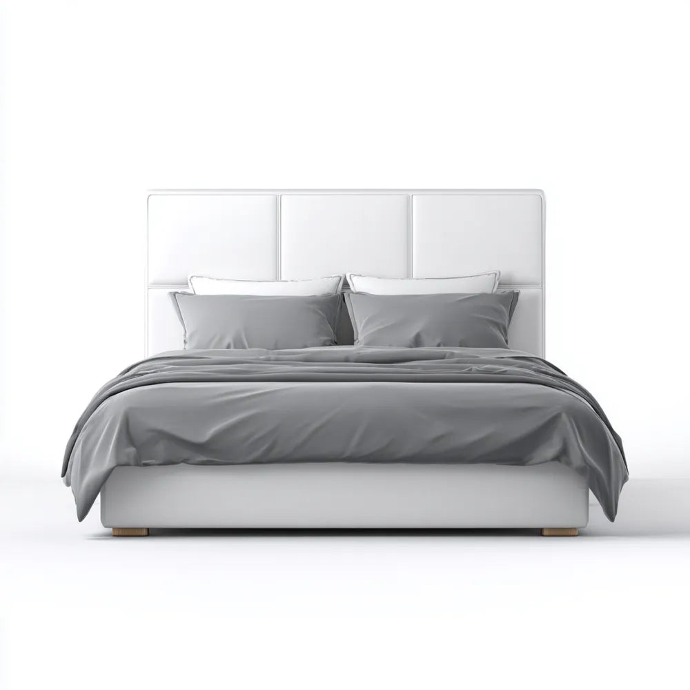 Double Bed Faux Leather Upholstery 150x200x100 cm - White - Modern Design