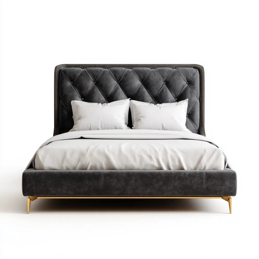 Double Bed Velvet Upholstered 200x150x120 cm - Dark Gray - Modern Style