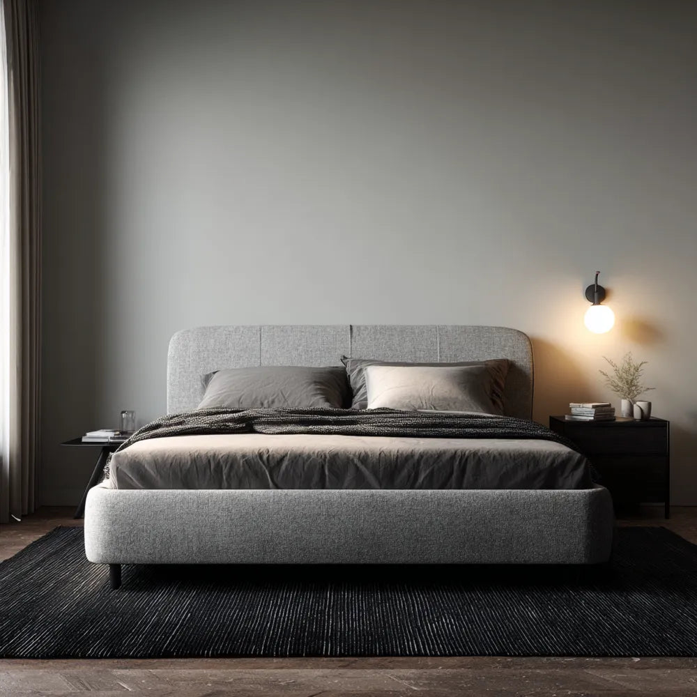 Double Bed Upholstered Fabric 200x160x100 cm – Light Gray – Modern Style