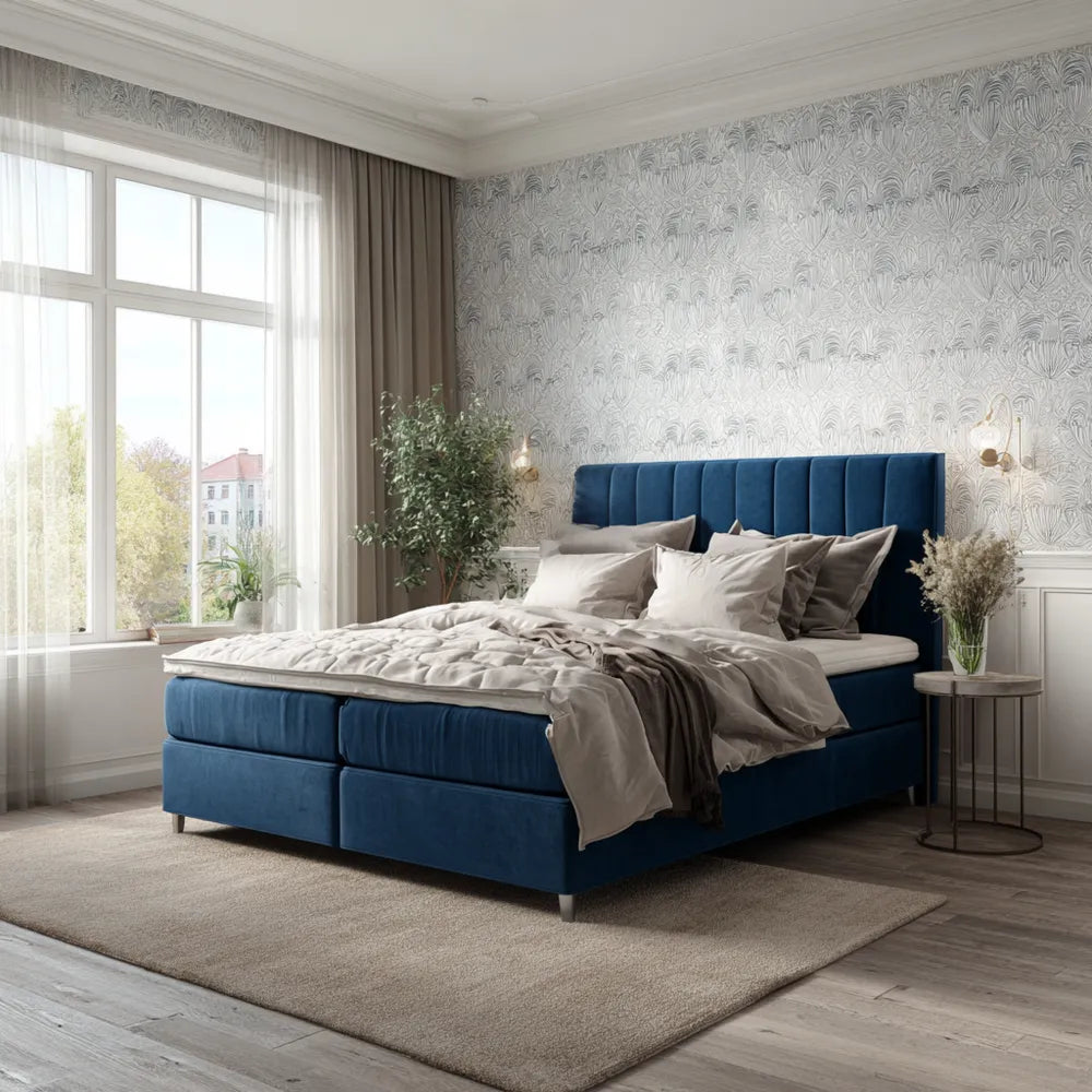 Double Bed Velvet Upholstery 180x200x100 cm - Blue - Modern Design