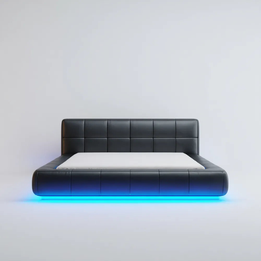 Double Bed Faux Leather LED Modern Design 210x160x90 cm – Black