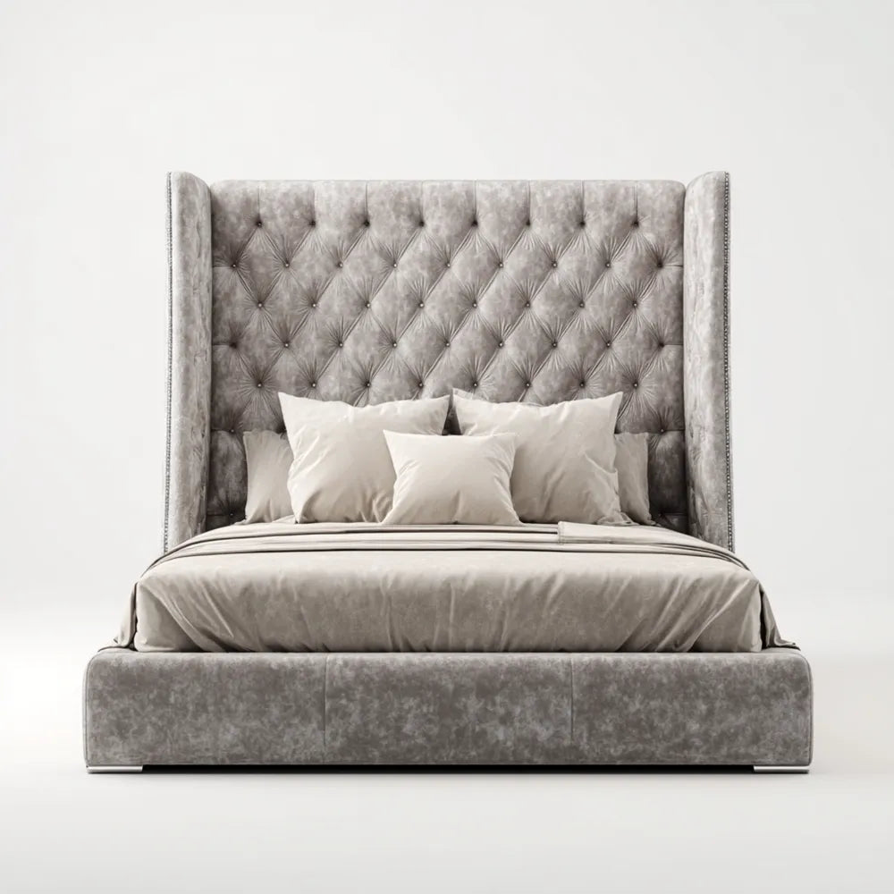 Double Bed Velvet Upholstered 200x150x130 cm - Grey - Modern Design