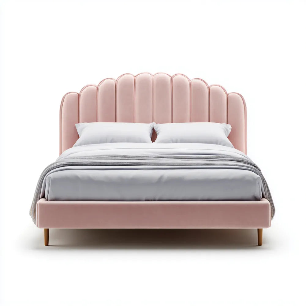 Double Bed Velvet Upholstered 200x140x110 cm - Pink - Modern Design