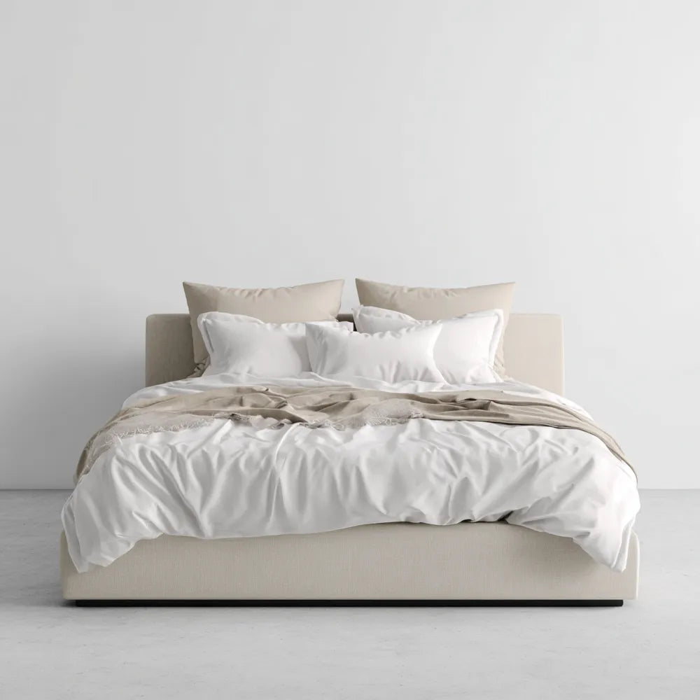 Double Bed Upholstered Frame 200x160x120 cm - Beige - Minimalist Design